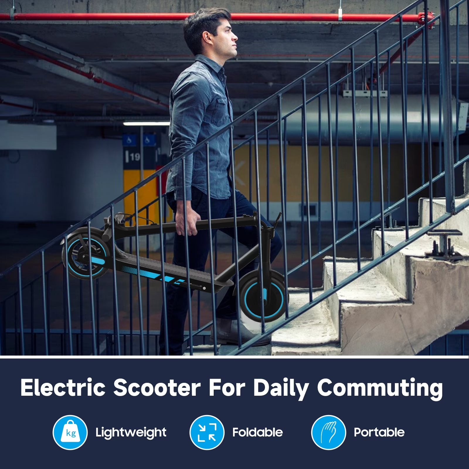 Electric Scooter for Adults, 500W Motor, 10"Air Tires, up to 22 MPH and 22-28 Miles Range, Foldable Commuter E Scooter with Drum Braking System and Smart APP Control Blue