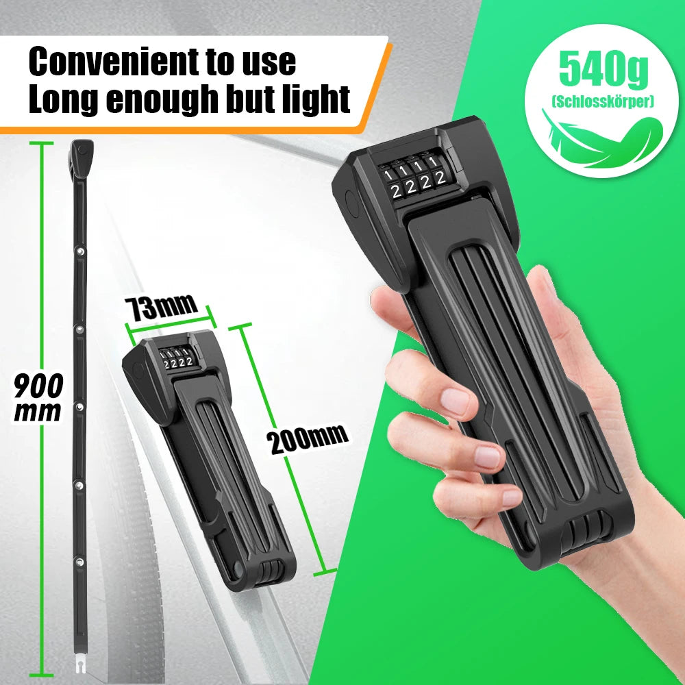 Bicycle Lock High Secutiry Folding Bike Lock with Bracket for Airtag anti Theft Combination Lock for E-Bike Scooter