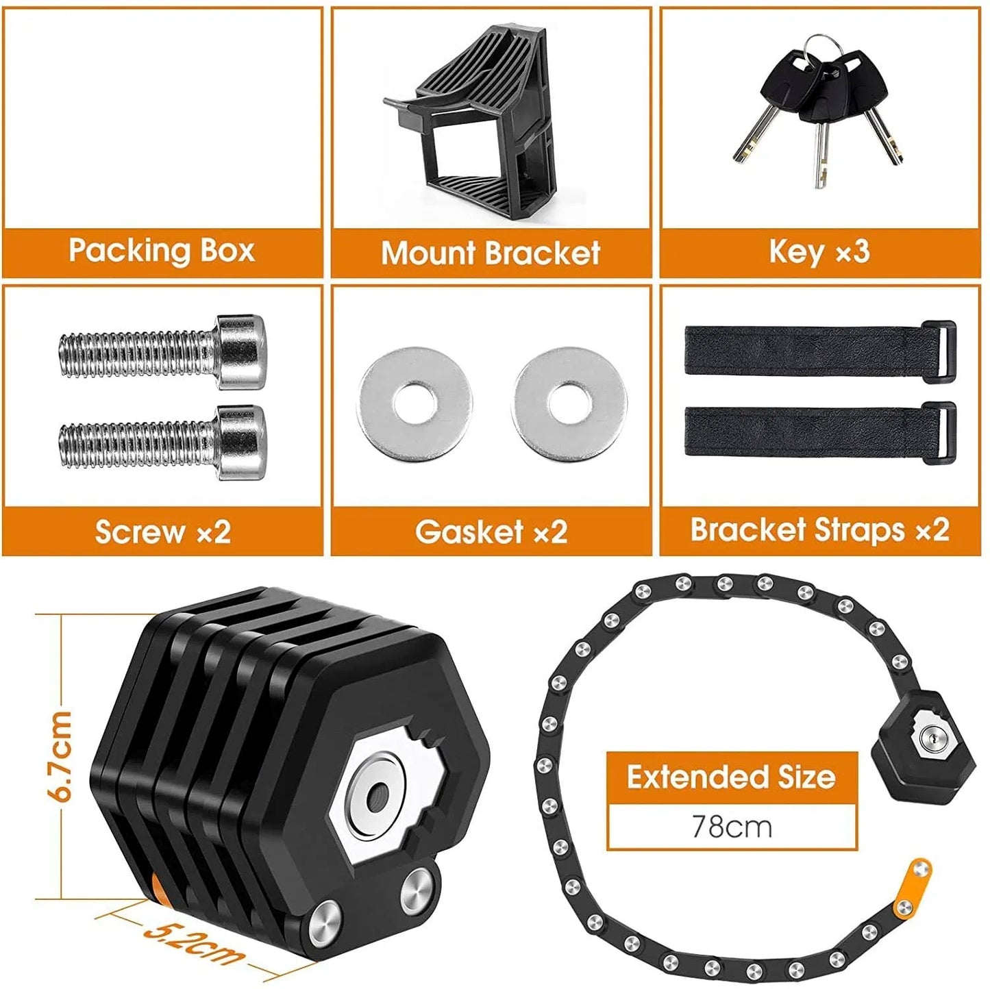 New Folding Lock Bicycle Lock High Security 85 Cm Long Bicycle Folding Lock with Bracket and 3 Keys, E Scooter Lock for Bike