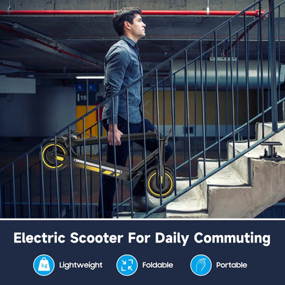 Electric Scooter for Adults, 600W Motor, 10"Air Tires, up to 25 MPH and 22-30 Miles Range, Foldable Commuter E Scooter with Drum Braking System and Smart APP Control Yellow