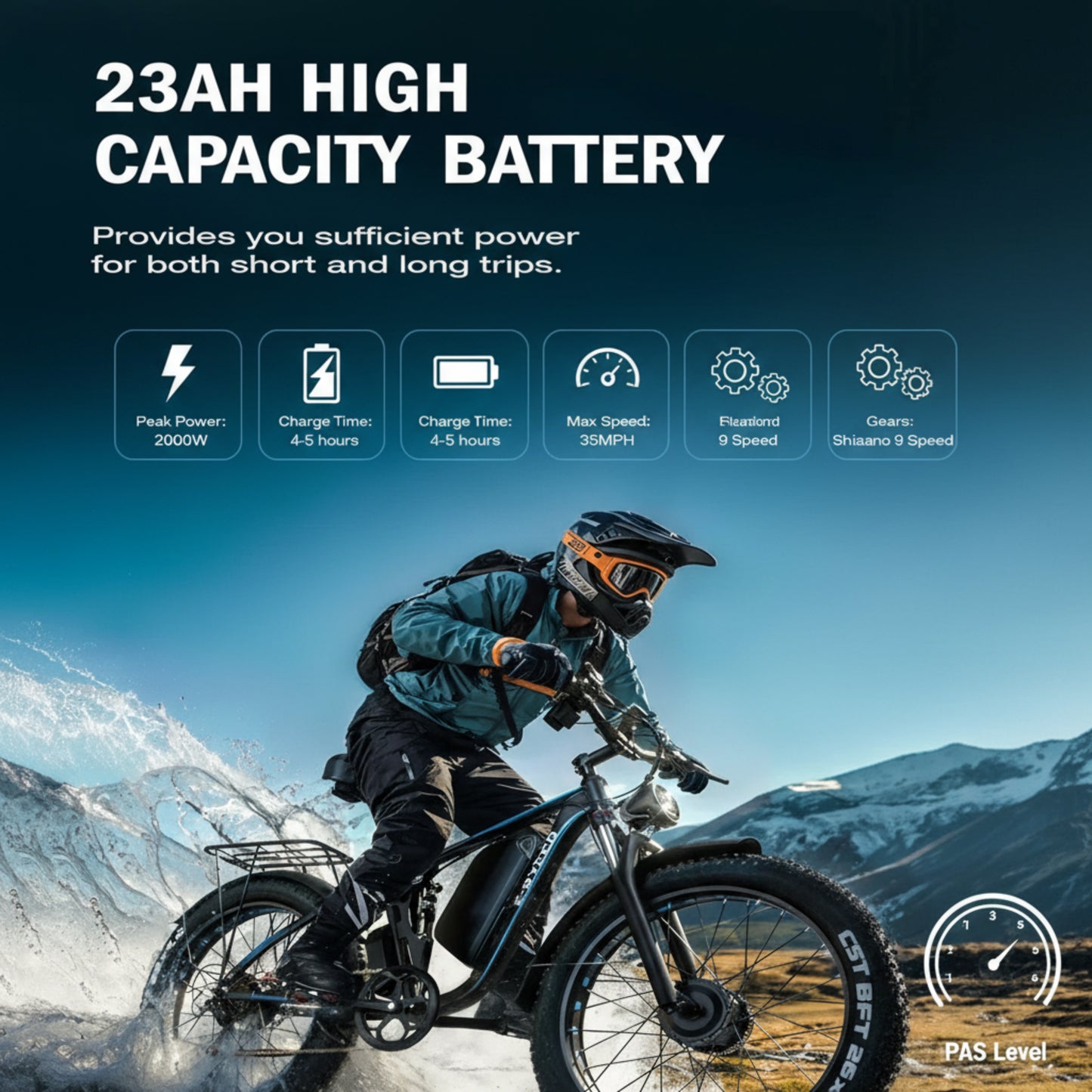 Off-Road Full Suspension Electric Bike 2000W Dual Motor 52V 23AH Battery Mountain Electric Bike 26 Inch Fat Tire Electric Bike