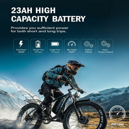 Off-Road Full Suspension Electric Bike 2000W Dual Motor 52V 23AH Battery Mountain Electric Bike 26 Inch Fat Tire Electric Bike