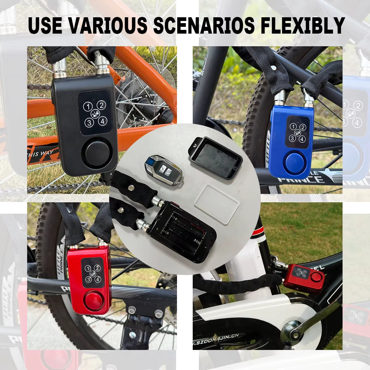 Electric Bike Cable Lock with Remote Control Keyless Bike Lock Sound Alarm Anti-Theft Stainless Steel Cable Cut-Proof