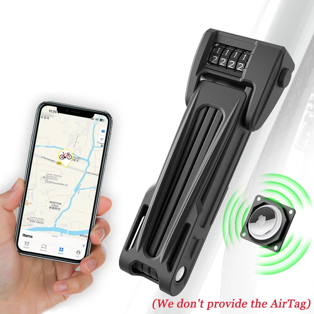 Bicycle Lock High Secutiry Folding Bike Lock with Bracket for Airtag anti Theft Combination Lock for E-Bike Scooter