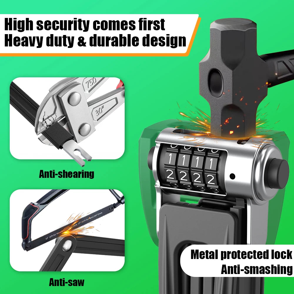Bicycle Lock High Secutiry Folding Bike Lock with Bracket for Airtag anti Theft Combination Lock for E-Bike Scooter