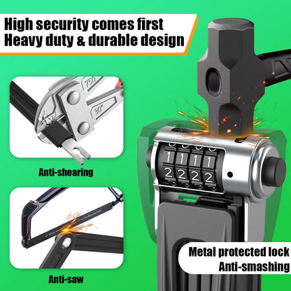 Bicycle Lock High Secutiry Folding Bike Lock with Bracket for Airtag anti Theft Combination Lock for E-Bike Scooter