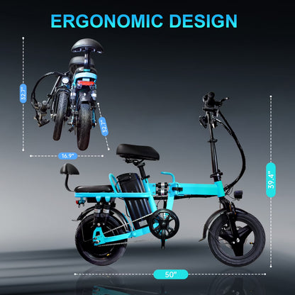 750W Folding Electric Bike,48V 20AH Removable Battery E Bike,20Mph,50 Miles Max Range Electric Bike for Adults,14" Tire Foldable Ebike,Adult Electric Bicycle for Commute