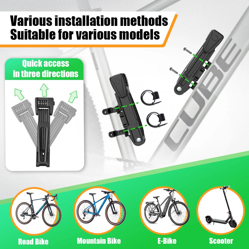 Bicycle Lock High Secutiry Folding Bike Lock with Bracket for Airtag anti Theft Combination Lock for E-Bike Scooter