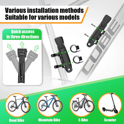Bicycle Lock High Secutiry Folding Bike Lock with Bracket for Airtag anti Theft Combination Lock for E-Bike Scooter