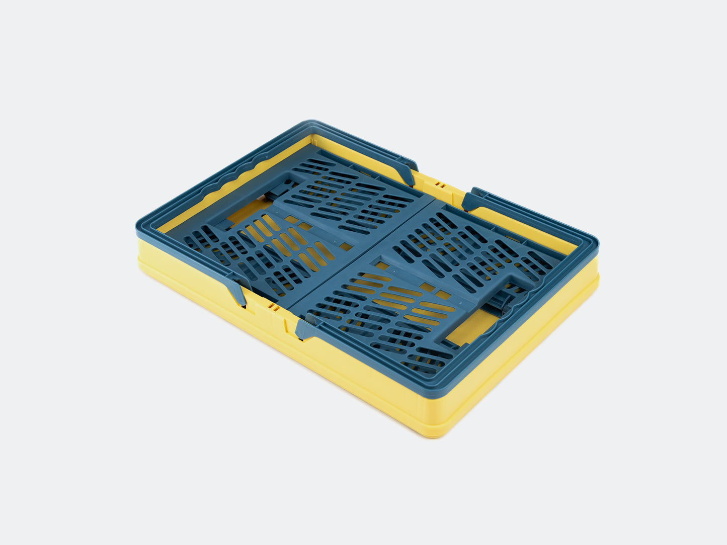 Velowave_Yellow and blue plastic crate/basket on a white background