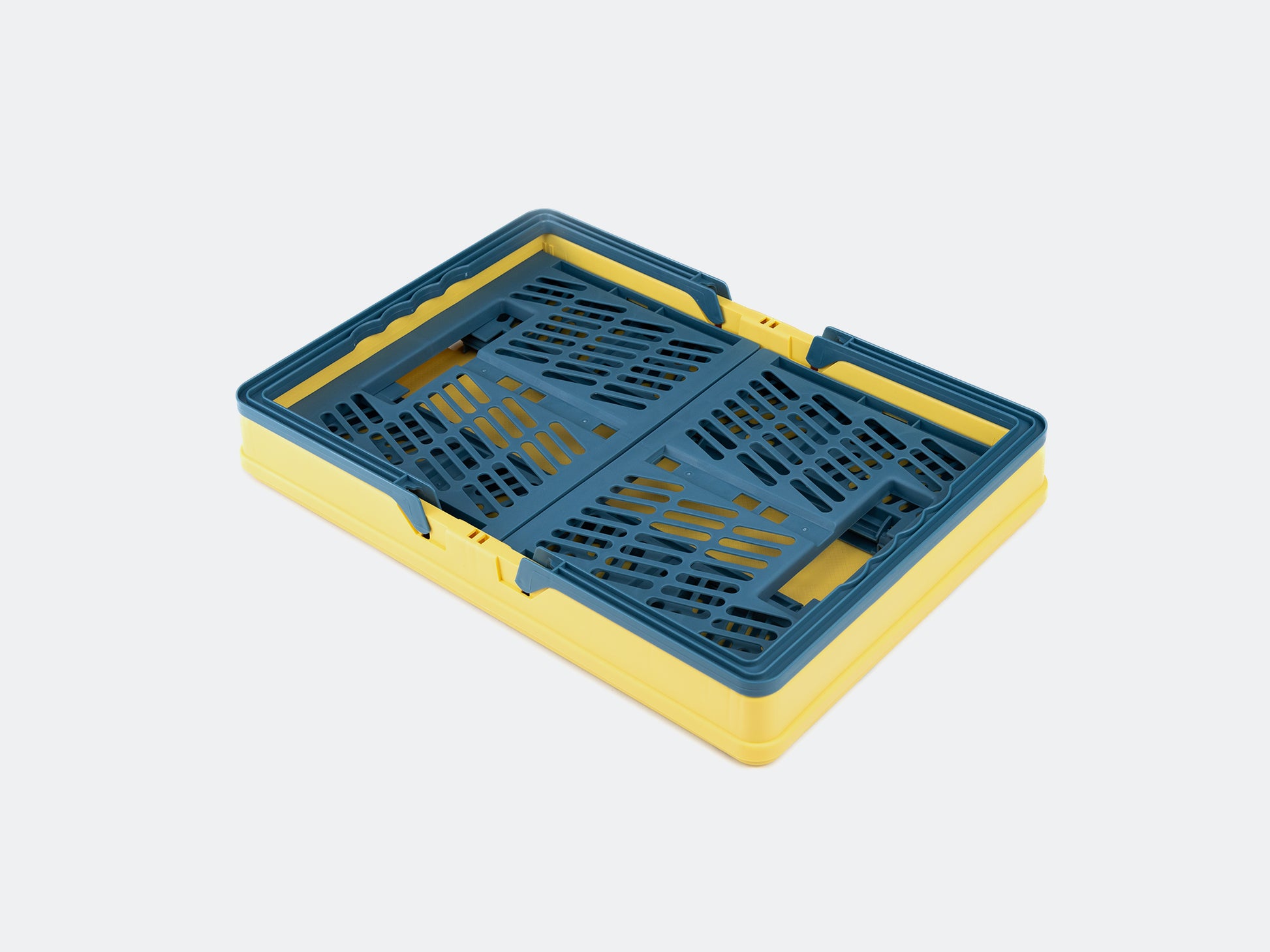 Velowave_Yellow and blue plastic crate/basket on a white background