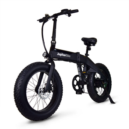 JupiterBikes_Black Defiant electric bike with 'JupiterBike' branding on a white background