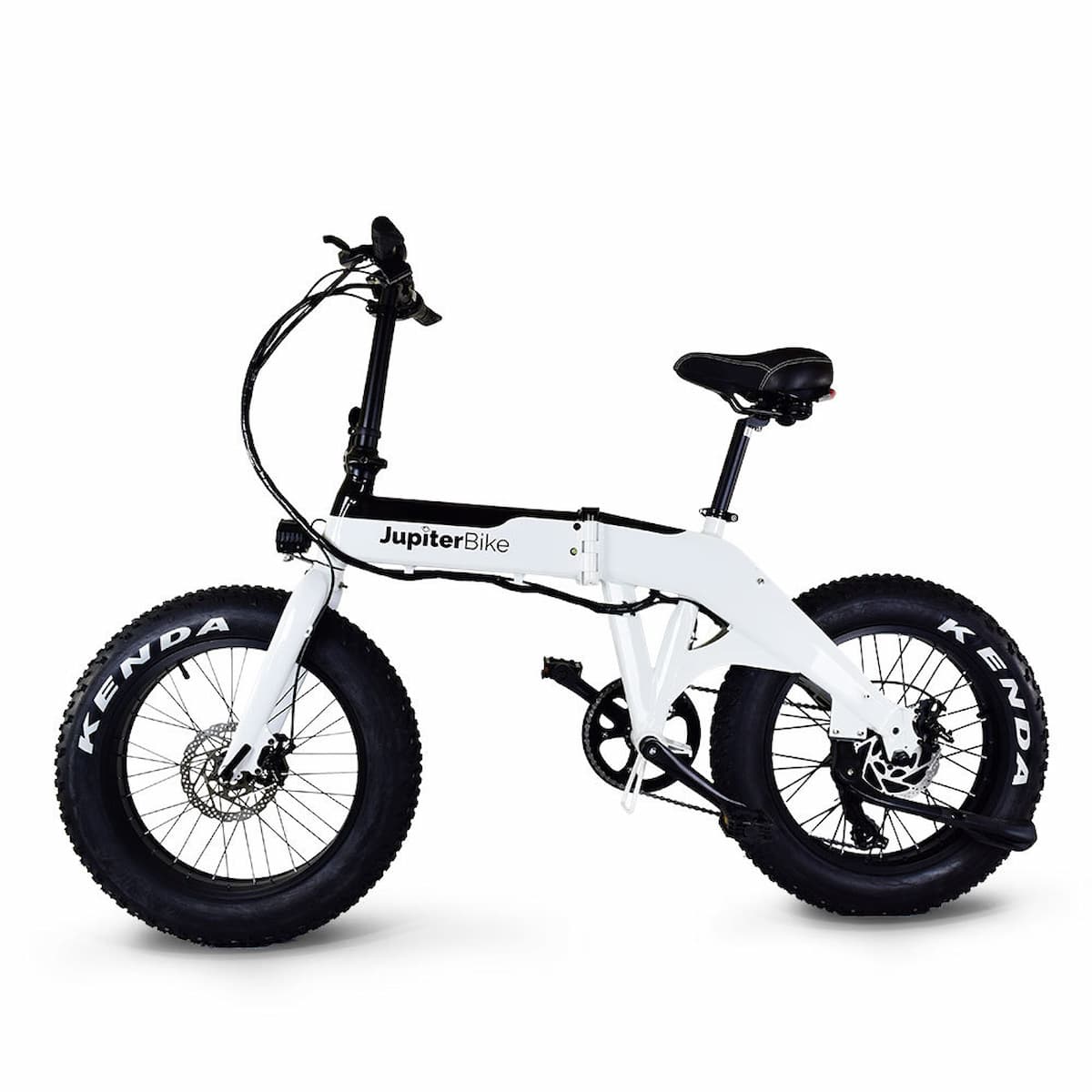 JupiterBikes_White Defiant electric bike with black tires on a white background