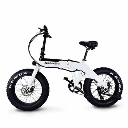 JupiterBikes_White Defiant electric bike with black tires on a white background