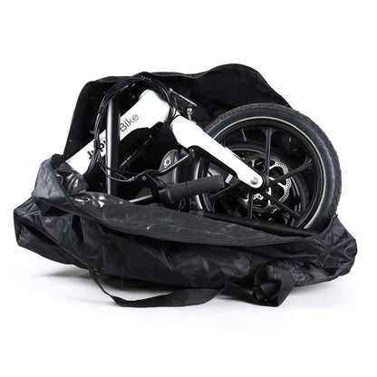 JupiterBikes_Folded bicycle inside a black carrying bag on a white background