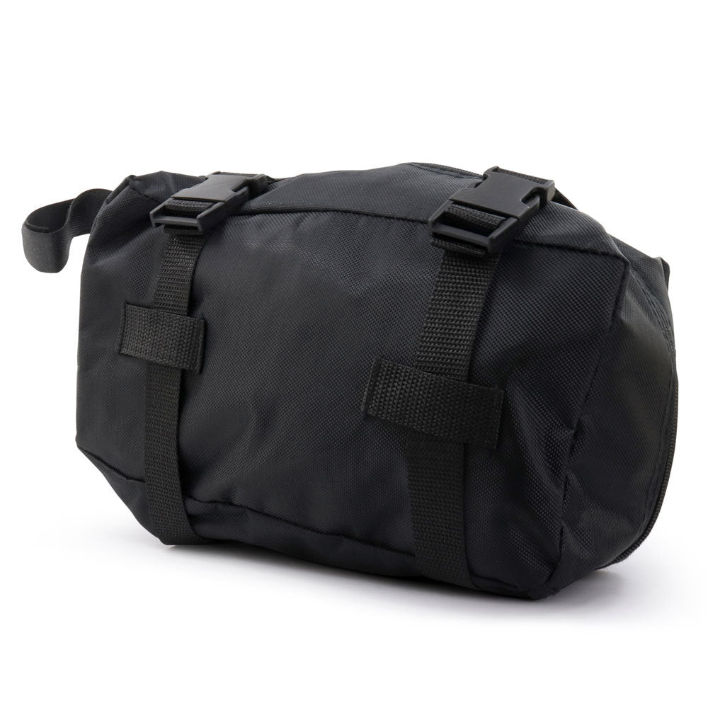 JupiterBikes_Black duffel bag with straps on a white background
