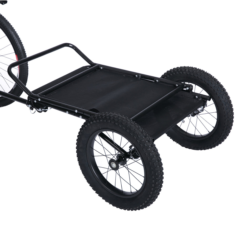 JupiterBikes_Black bike trailer with large wheels on a white background