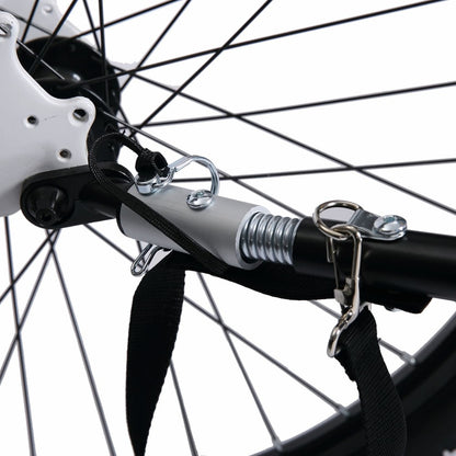 JupiterBikes_Close-up of a bicycle wheel with a strap attached, likely for securing items/trailer.