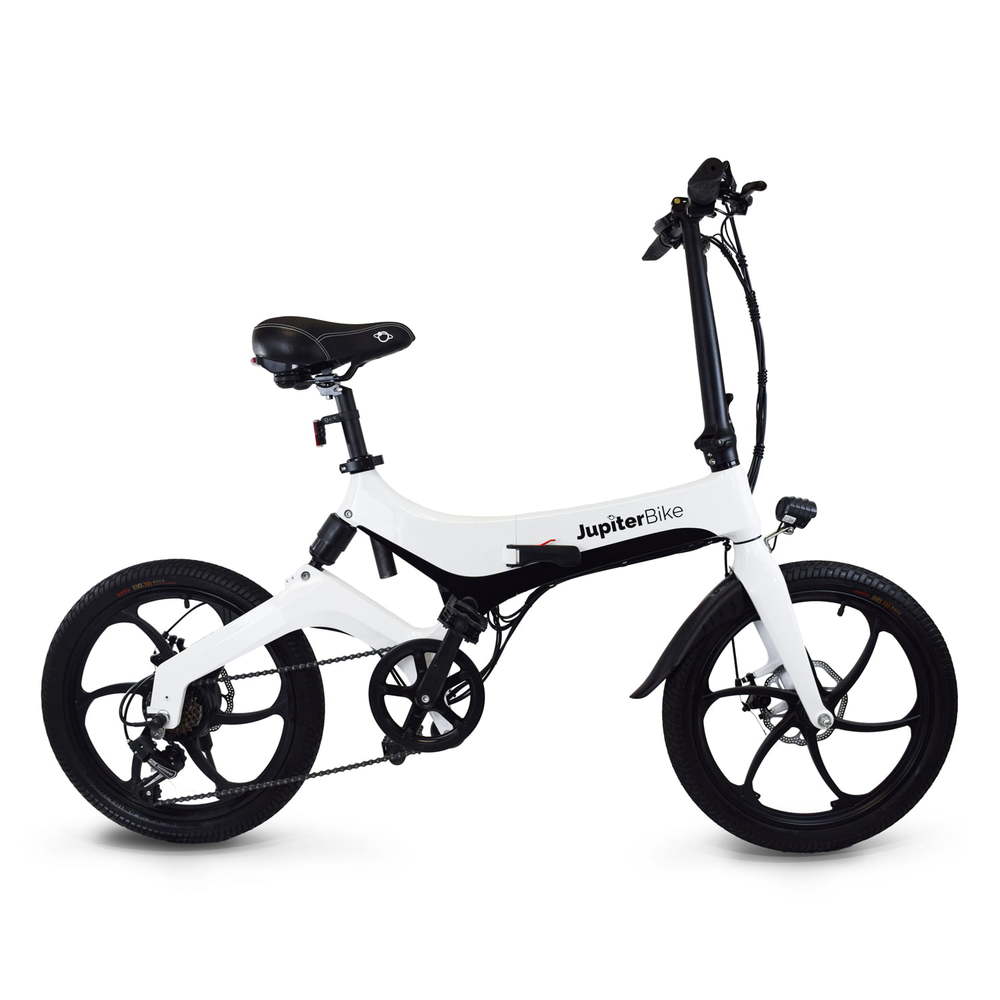 Jupiter_Discovery x7_White folding bike with black details on a white background, branded 'JupiterBike'.