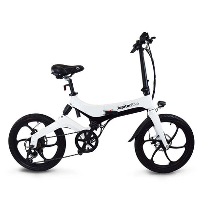 Jupiter_Discovery x7_White folding bike with black details on a white background, branded 'JupiterBike'.