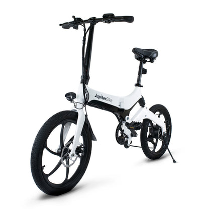 Jupiter Discovery x7_White electric bike with black accents on a white background, branded 'JupiterBike'.