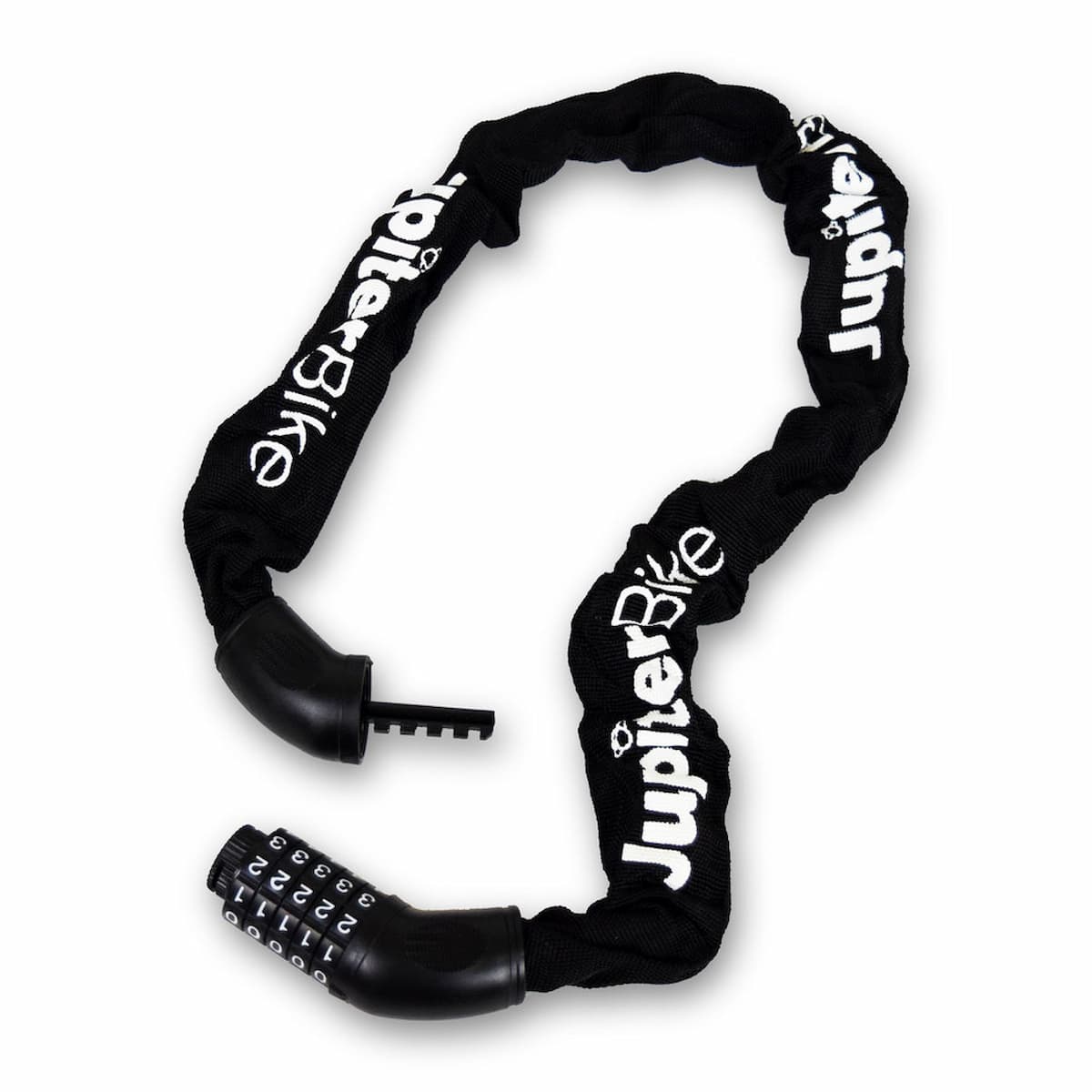 Jupiter_LP27_5DigitBlack bike chain lock with Jupiter Bike branding on a white background