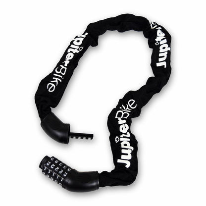 Jupiter_LP27_5DigitBlack bike chain lock with Jupiter Bike branding on a white background