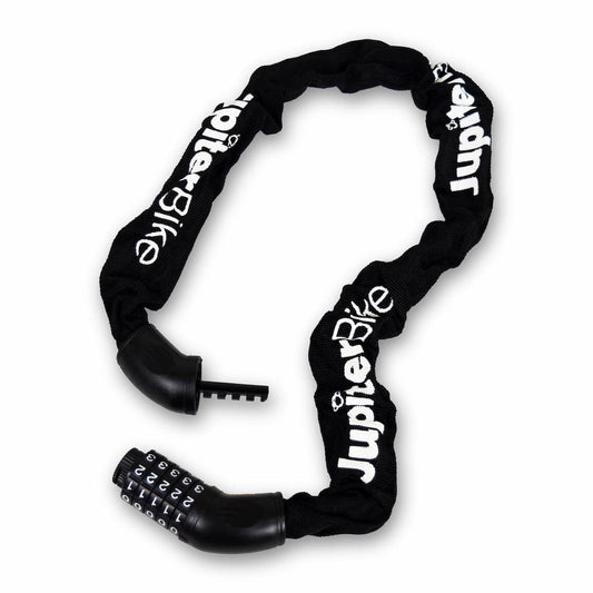 Jupiter_LP27_5DigitBlack bike chain lock with Jupiter Bike branding on a white background
