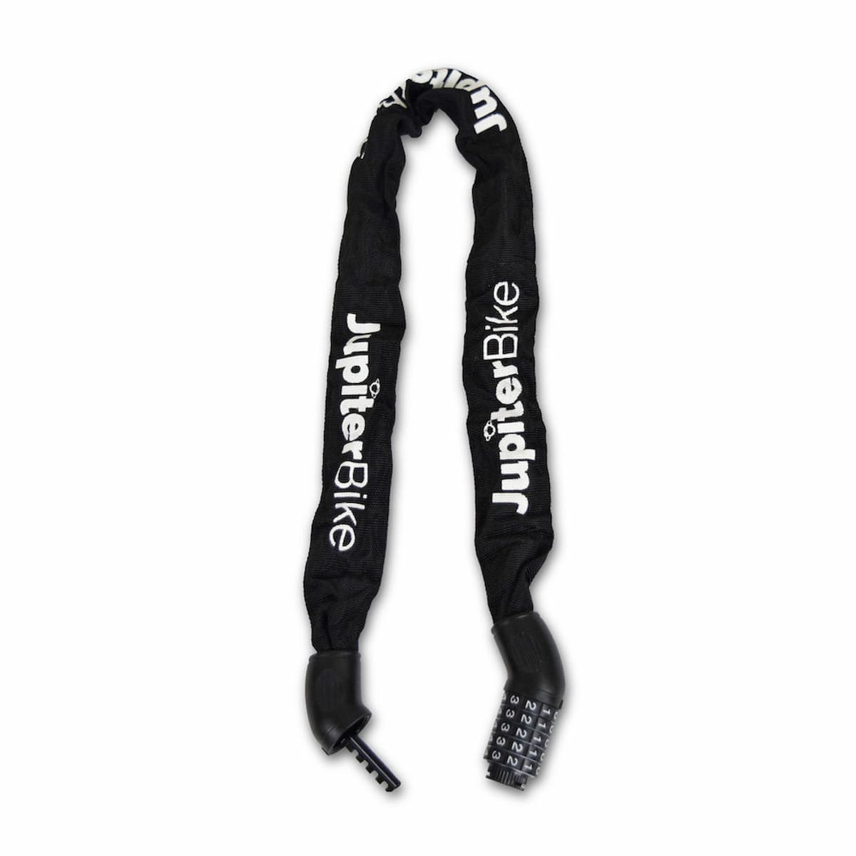 Jupiter_LP27_5-Digit_Black bike chain lock with 'JupiterBike' branding on a white background