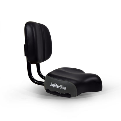 JupiterBikes_Black bicycle seat (Cruiser) on a white background, branded 'JupiterBike'.