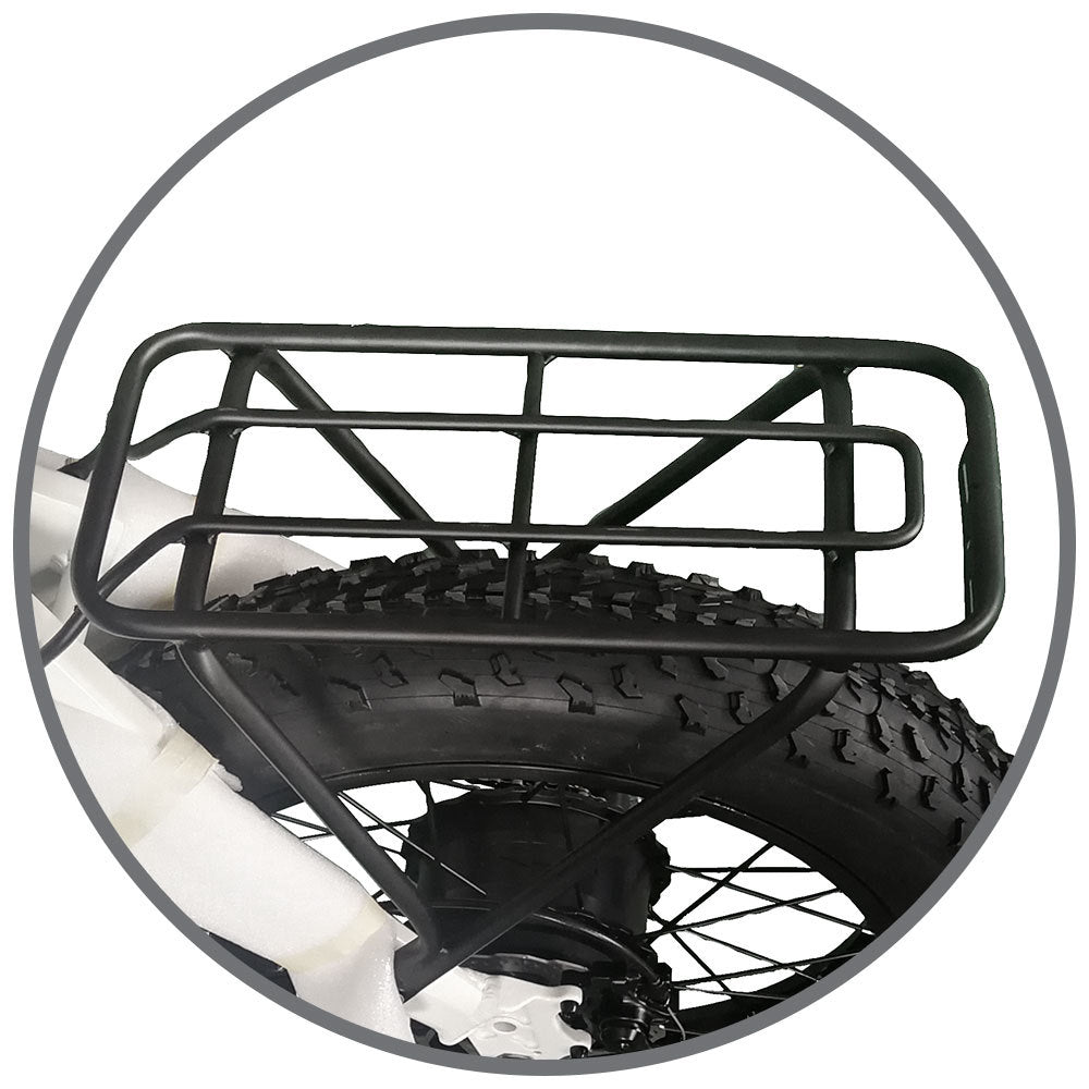 Jupiter_Black bike tire with a metal rack on a white background