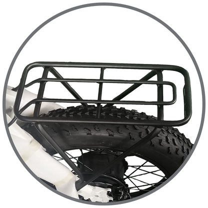 Jupiter_Black bike tire with a metal rack on a white background