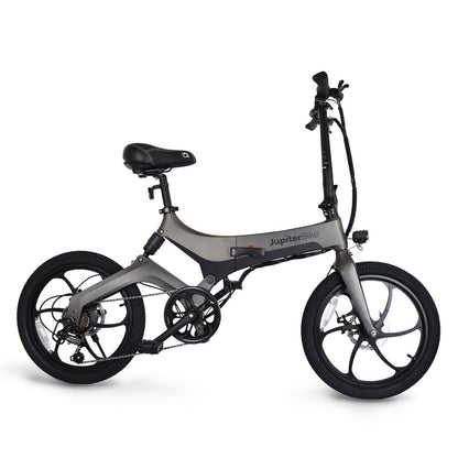 Jupiter x7_Gray folding bike with black seat on a white background