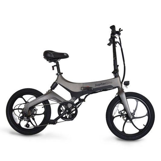Jupiter x7_Gray folding bike with black seat on a white background