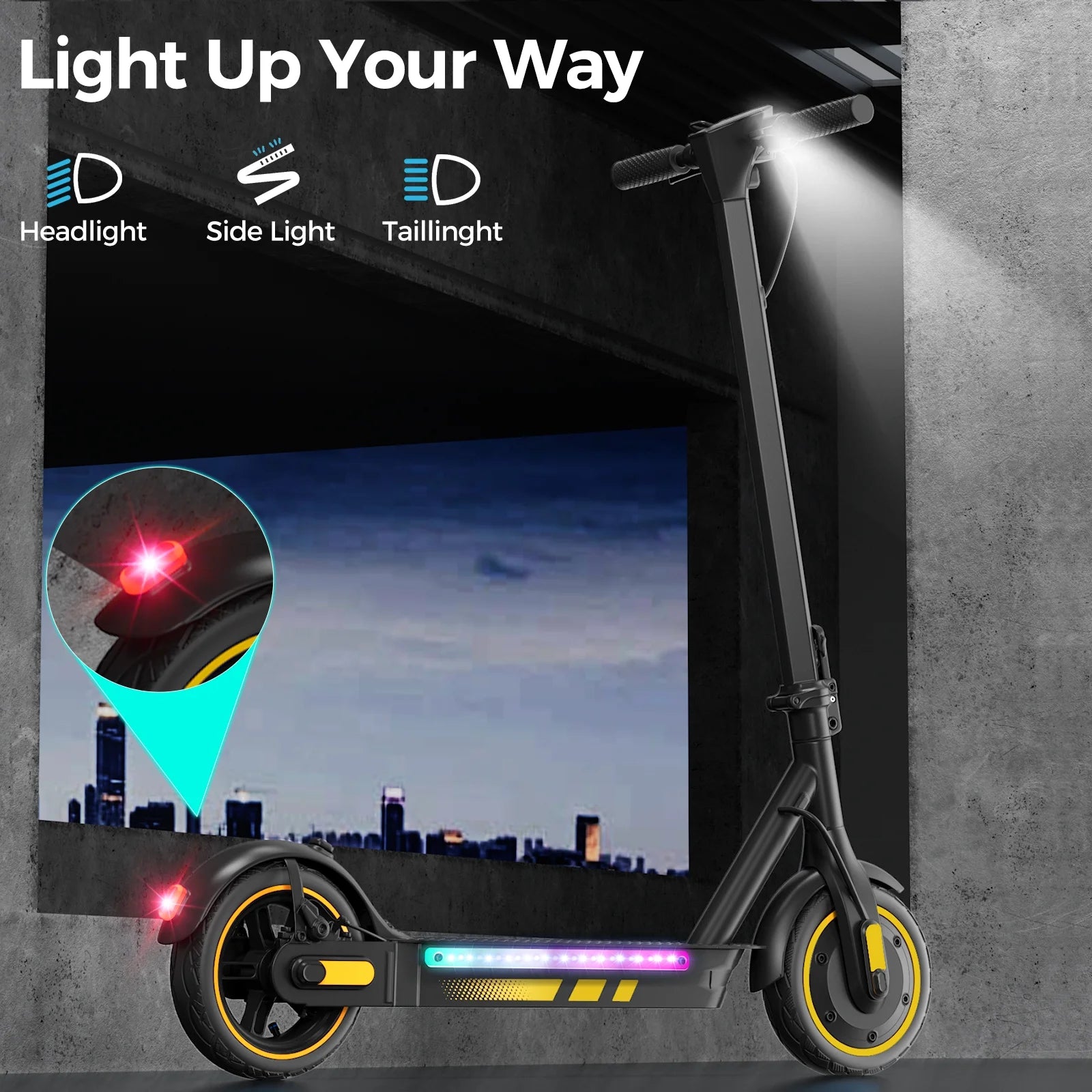 Electric Scooter for Adults, 600W Motor, 10"Air Tires, up to 25 MPH and 22-30 Miles Range, Foldable Commuter E Scooter with Drum Braking System and Smart APP Control Yellow