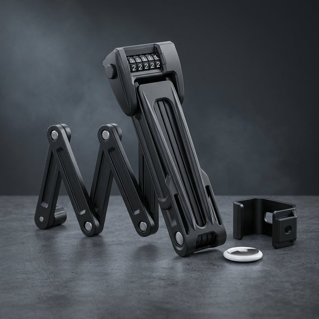 Bicycle Lock High Secutiry Folding Bike Lock with Bracket for Airtag anti Theft Combination Lock for E-Bike Scooter — Studio Shot