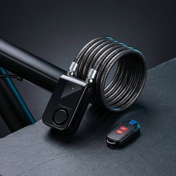 Electric Bike Cable Lock with Remote Control Keyless Bike Lock Sound Alarm Anti-Theft Stainless Steel Cable Cut-Proof — Studio Shot