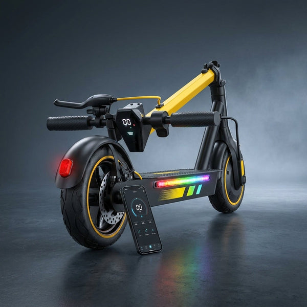 Electric Scooter for Adults, 600W Motor, 10"Air Tires, up to 25 MPH and 22-30 Miles Range, Foldable Commuter E Scooter with Drum Braking System and Smart APP Control Yellow — Studio Shot
