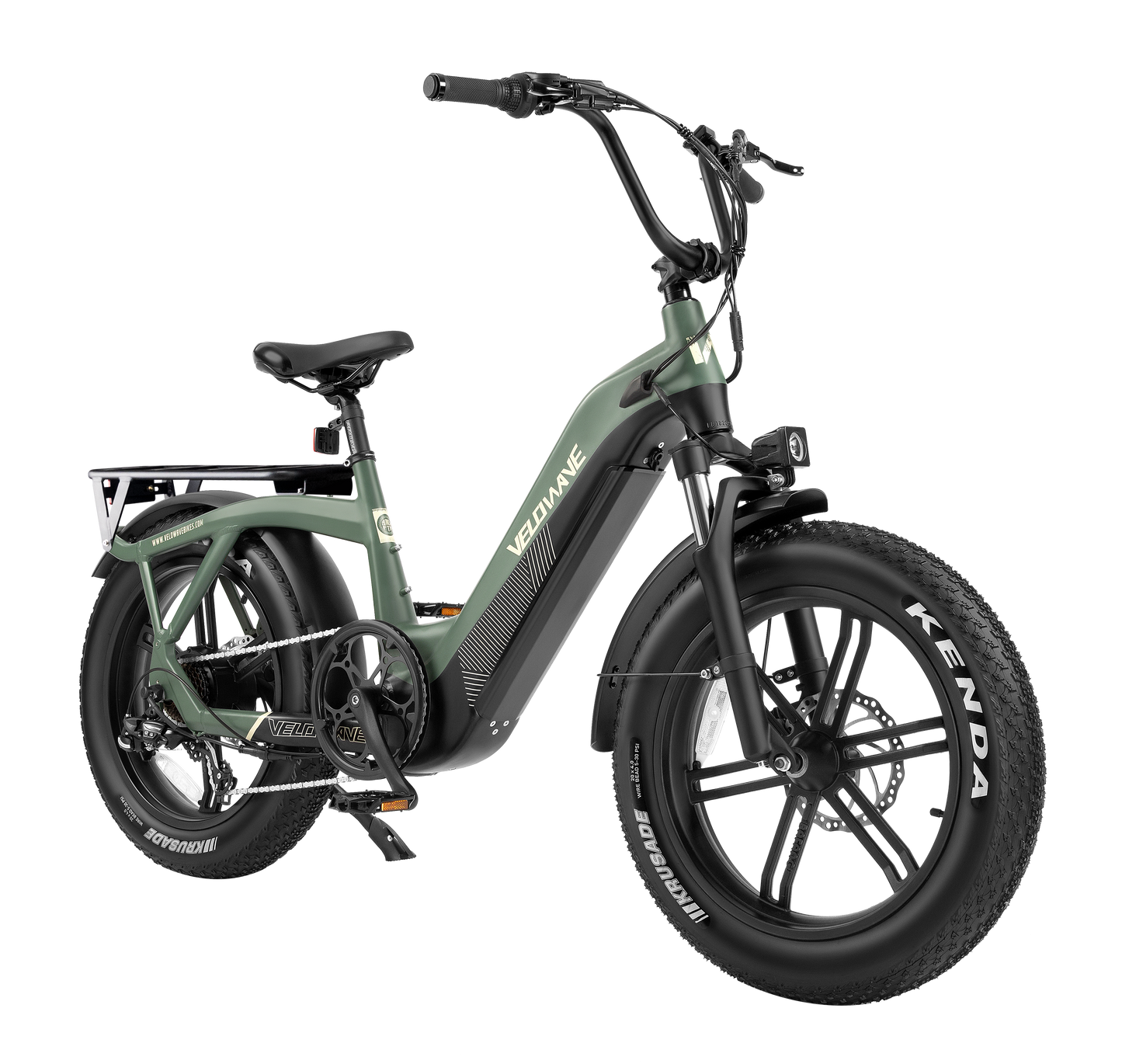 velowave_Green Pony electric bike with visible branding on a white background