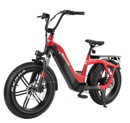 velowave_Red and black Pony electric bike with black frame on a white background