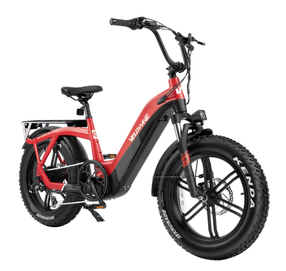 velowave_Red Pony electric bike with black components on a white background